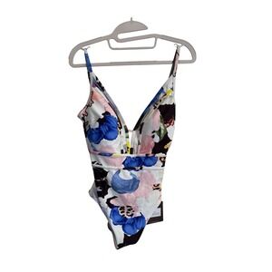 Sunseeker Australia Floral Print Plunge One Piece Swimsuit US Size 6 NWT‎